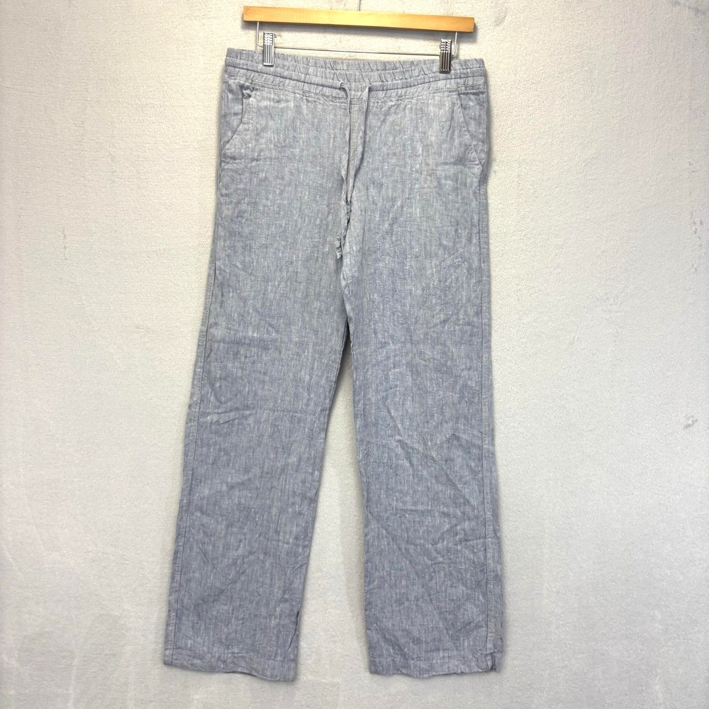 Allen Allen 100% Linen Pull On Pants Womens Small S Blue Pockets Relaxed
